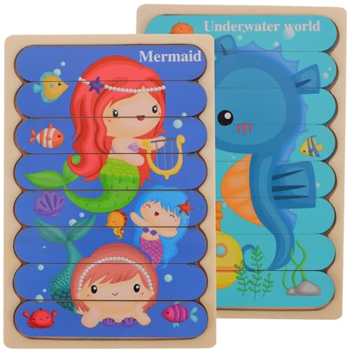 Gatuida 1Satz Holz Puzzle für Kognitives Matching Puzzle mit Leuchtenden Farben Frühes Lernspielzeug für Kleinkinder Meeresmotiv Mermaid von Gatuida