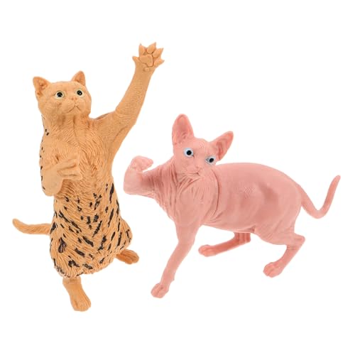 Gatuida 2 Miniatur-Katzenfiguren – Simulierte Leoparden- und haarlose Katzenmodelle für die Heimdekoration – Realistische Kätzchenstatuen, Figuren, Spielzeug von Gatuida