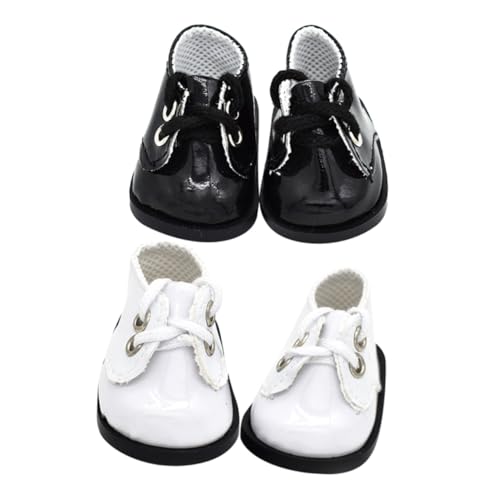 Gatuida 2 Paare Handgefertigte Mini Puppenschuhe aus Hochwertigem Leder Plüsch Dollsportschuhe in Schwarz und Weiß als Puppenzubehör für DIY Kostüme und Mini Haus Dekoration von Gatuida