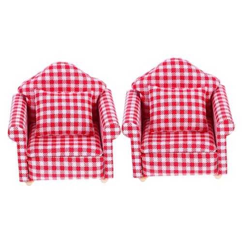 Gatuida 2 Sätze Mini-Sofa Couch Puppe Modelle Möbel Miniatur Mini-holzsessel Mini-einzelsofa Mini-hausstuhl Rot Stoff von Gatuida