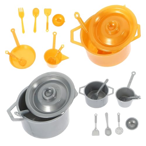 Gatuida 2 Sätze Miniatur Küchenzubehör Teiliges Miniatur Geschirrset mit Mini Schüssel Topf und Löffel für Puppenhaus Dekoration von Gatuida