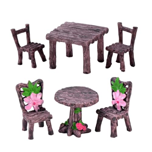 Gatuida 2 Sätze Miniatur Möbelset Resin Tisch Stuhl Realistische Moos Landschaft Dekoration für Garten Bonsai Mikro Landschaft Kreative Sammlerfiguren Kompakt und Langlebig von Gatuida