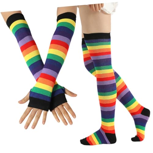 Gatuida 2 Stück Bunte Overknee Strümpfe und Handschuhe Set Warme Elastische Regenbogen streifen für Damen Mädchen Robust Rutschfest für Karneval Party Tanz und Kostümveranstaltungen Gatuida 2 Stück Bunte Overknee Strümpfe und Handschuhe Set Warme Elastische Regenbogen streifen für Damen Mädchen Robust Rutschfest für Karneval Party Tanz und Kostümveranstaltungen von Gatuida
