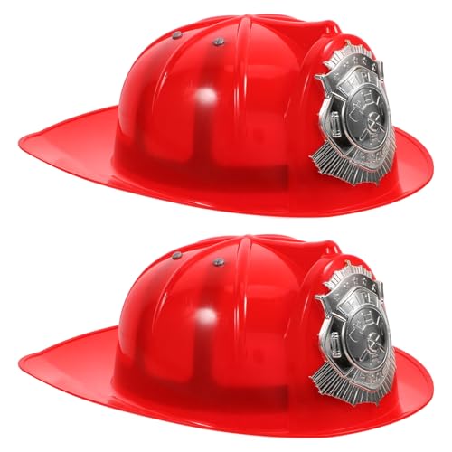 Gatuida 2 Stück Feuerwehrhelm Feuerwehrkostüm Zubehör Roter Kunststoff Helm für Rollenspiel Faschingsparty Jungen Mädchen Feuerwehr Verkleidungsspielzeug von Gatuida