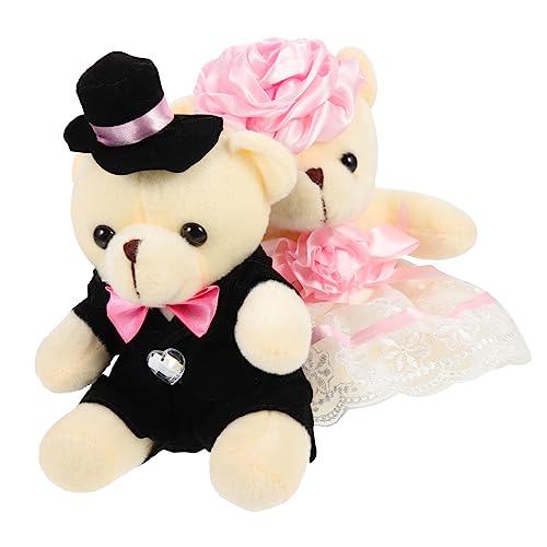Gatuida 2 Stück Hochzeitspuppe Bär Plüsch ausgestopft Plüschspielzeug knuddelig Kuscheltier Braut- Bär gefüllte Puppe gefüllter Plüsch Stofftiere Stofftier zur Hochzeit PP Baumwolle Rosa von Gatuida