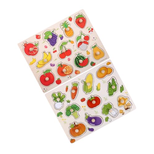 Gatuida 2 Stück Holz Steckpuzzle Montessori Lernspielzeug für Kleinkinder Pädagogisches Gemüse und Obstpuzzle aus Robustem Holz Fördert Feinmotorik Problemlösung und Soziales von Gatuida