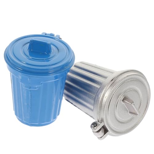 Gatuida 2 Stück Maßstab Kleine Mülltonnen Modell für Sandtisch Dekoration Blau Silber von Gatuida