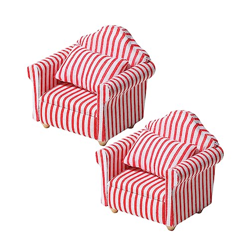 Gatuida Kleiner Sofa 2 Stücke Puppenhaus Möbel Miniaturmöbel für Kleinkinder Spielzeug Streifen Puppenzubehör von Gatuida