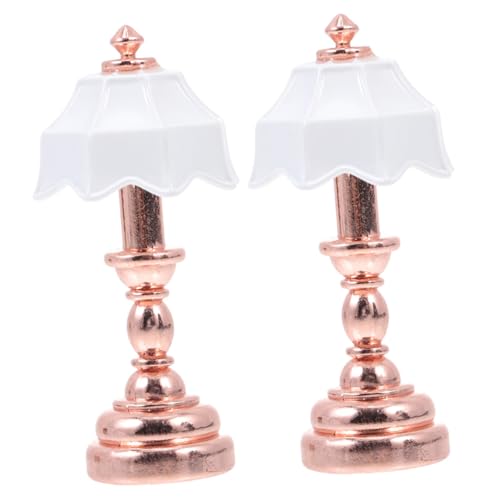 Gatuida 2 Stück Miniatur Puppenhaus Tischlampe Maßstab Mini Schlafzimmer Lampe mit Stabiler Basis Warmweißes Licht Langlebiges Material Dekoration für Mini Haus DIY Szenen von Gatuida