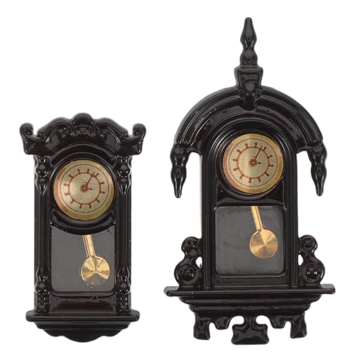 Gatuida 2 Stück Miniatur-Wanduhr im Vintage-Stil – Retro-Pendeluhr, Dekoration, Puppenhausmöbel für Puppenhaus, Wohnzimmer, Schlafzimmer und Küche von Gatuida