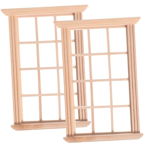 Gatuida 2 Stück Puppenhaus Mini Fenster Kleine Puppenhaushäuser Winzige Möbel Zubehör Zubehör Realistischer Rahmen Birke Beige von Gatuida
