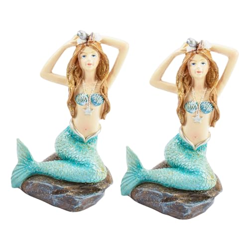 Gatuida 2 Stück Resin Meerjungfrau Figur Aquarium Dekoration Lifelike Ornament für Fischbecken Teich Deko Miniatur Märchenwelt Zubehör von Gatuida
