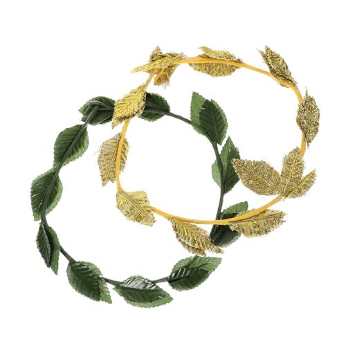 Gatuida 2 Stück Römische Blattkrone Teiliges Gold Grün Haarschmuck Frauen Cosplay Braut Hochzeit Party Stirnband Festlicher Lorbeerkranz Kopfschmuck von Gatuida
