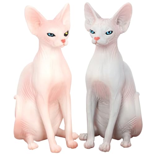 Gatuida 2 Stück Teiliges Haarloses Katzenmodell aus Hochwertigem PVC Realistische Kleine Katzenfigur Dekoratives Tisch Ornament für Schreibtisch Kindergeburtstag Tierparty und von Gatuida