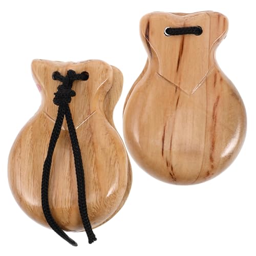 Gatuida 2 Stück Teiliges Holz Kastagnetten Spanische Finger Kastagnetten mit Schnur für Musikinstrument Lernspielzeug Orff Percussion Tanzspielzeug von Gatuida