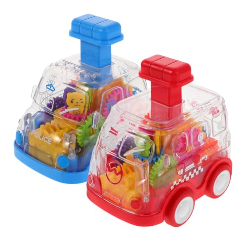 Gatuida 2 Stück Teiliges Kinderauto Transparenter Zahnraddruckwagen Reibungsbetriebenes Kunststofffahrzeug mit Bunten Zahnrädern Leichter Druck Montessori Lernspielzeug für Kleinkinder von Gatuida