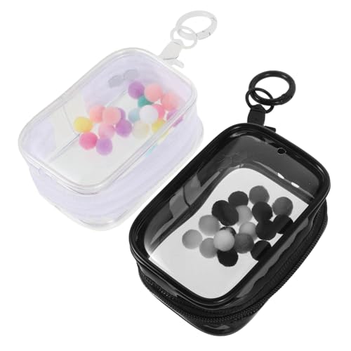 Gatuida 2 Stück Teiliges Transparente Mini Doll Bag mit Pompom Ball und Schlüsselanhänger PVC Staubschutz Aufbewahrungstasche für Kleine Figuren und Puppen Kompakt Tragbar und Leicht von Gatuida