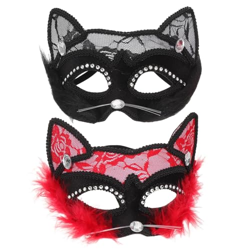 Gatuida 2-teilige Masken-Katzenmaske: Halloween-Spitzen-Katzengesichtsmaske für Frauen, Partykostüm, Cosplay, Kätzchen, Maskenzubehör für Frauen von Gatuida