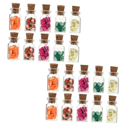 Gatuida 20 Stück Miniatur Obstglas Teiliges Puppenhaus Zubehör für Realistische Dekorationen Hochwertige Gläser mit Früchten Banane Zitrone Drachenfrucht Orange Apfel für Mini Küchen und von Gatuida