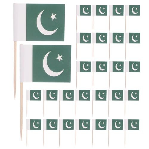 Gatuida 200 Stück Zahnstocher mit pakistanischer Flagge, kleine Cupcake-Topper, Obststäbchen, Holz-Cocktail-Spieße, Party-Vorspeisen-Picks, Mini-pakistanische Flaggen von Gatuida