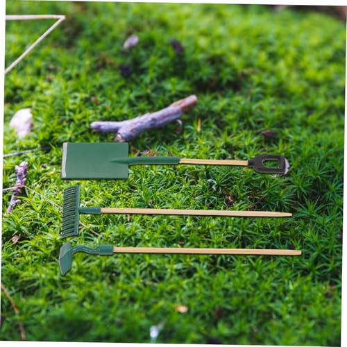 Gatuida 3 Sätze Maßstab Robustes Puppenhaus Gartenzubehör mit Schaufel Rechen Hacke Tragbares Gartenwerkzeug für Realistische DIY Puppenhaus Gartendekoration von Gatuida
