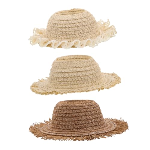Gatuida 3 Stück Handgewebte Open Top Hüte für Puppenoutfits Miniatur Sonnenhut mit Breiter Krempe für DIY Bastelprojekte und Fotodekorationen von Gatuida