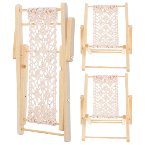 Gatuida 3 Stück Mini-Strandstuhl: Miniatur-Liegestuhl aus Holz, Ornament für Mikrolandschaften – Mini-Möbel für Feengarten-Dekoration, DIY-Puppenhaus-Modell, Miniatur-Szenen von Gatuida