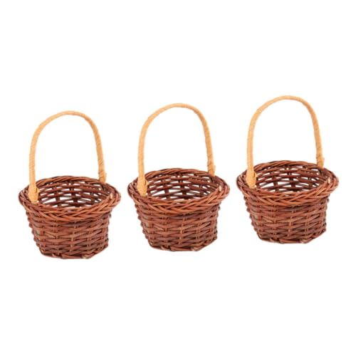 Gatuida 3 Stück Miniatur Geflochtener Rattankorb Dekoratives Mikro szenen Accessoire für Puppenhaus Langlebiges Material Vielseitig Einsetzbar als Fotorequisite und Wohnungsdeko von Gatuida