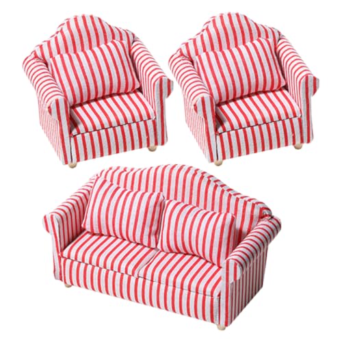 Gatuida 3 Stück Miniatur Sofa Set Teilig Rote und Weiße Streifen Puppenhaus Möbel Deko Hochwertige Figuren für Kreatives und Dekoration Gatuida 3 Stück Miniatur Sofa Set Teilig Rote und Weiße Streifen Puppenhaus Möbel Deko Hochwertige Figuren für Kreatives und Dekoration von Gatuida