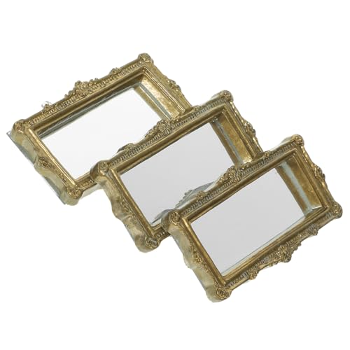 Gatuida 3 Stück Miniatur Spiegelset Teilig aus Resin Verschleißfestes Puppenhaus Zubehör Dekorativer Vintage Wandspiegel in Gold Detailreiches Leichtes Miniatur für Puppenhaus und von Gatuida