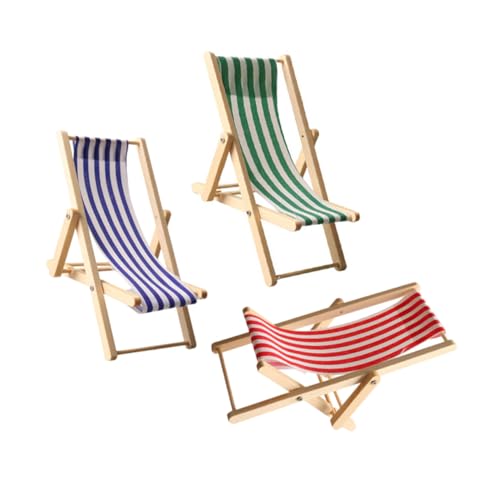 Gatuida 3 Stück Miniatur Strandstuhl Teilig Faltbare Kleine Holz Liegestühle in Rot Blau Grün Stabile Puppenhaus Möbel für Strand und Outdoor Szenerien Detailreiche Miniatur Deko von Gatuida