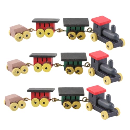 Gatuida 3 Stück Minizug Holzspielzeug Zug Dekoration Miniaturzug Holzhandwerk Miniaturzug Cartoon-Miniaturzug realistisch weihnachtszug Dekorationen Holz-Cartoon-Zug-Schmuck Zughandwerk von Gatuida