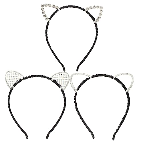 Gatuida 3 Stück Teiliges Katzenohren Stirnband mit Funkelnden Strasssteinen Modisches Halloween und Cosplay Accessoire für Damen Robustes Haarschmuck für Fasching Party und Fotografie von Gatuida