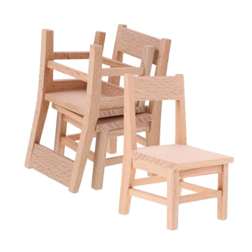 Gatuida 3 Stück Teiliges Miniatur Stabile Realistische Puppenhausmöbel Detailgetreue Mini Holzstühle für DIY Puppenhausdeko Ideal für Kreatives Kinderspiel von Gatuida