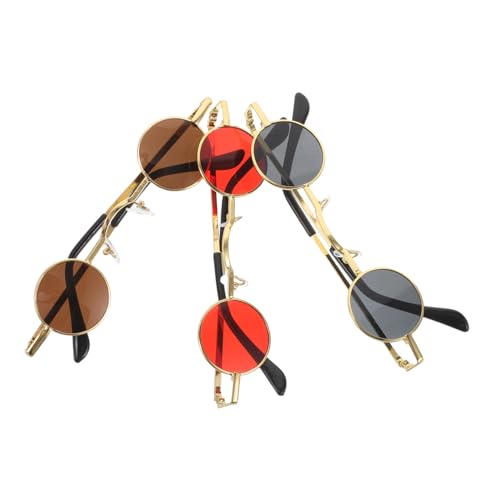 Gatuida 3 Stück kleiner runder Brillenrahmen vintage retro steampunk brille er Jahre Brille Brillen im Set Kreis- mit roten Gläsern Stk von Gatuida