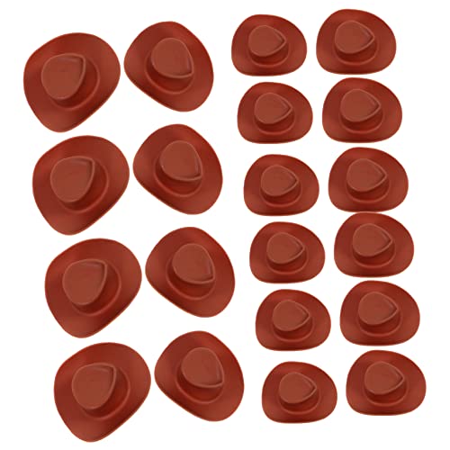 Gatuida 30 Stück Teiliges Mini Cowboyhut Kunststoff Kleine Western Cowgirl Hüte für Puppenhaus Dekoration DIY Bastelzubehör Schokoladenbraun und Champagnerrot von Gatuida
