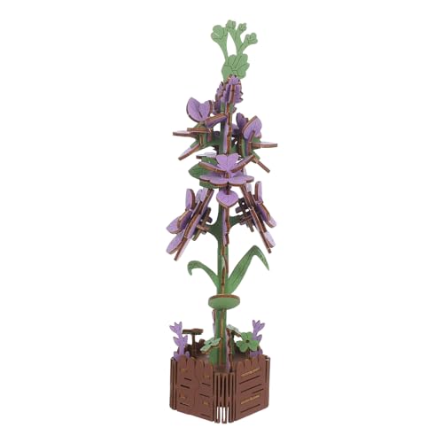 Gatuida 3D-Blumenpuzzle aus Holz: DIY-Bausteine-Set aus violetten Holzbausteinen, botanisches Blumenstrauß-Bastelset mit Vase für Kinder, Erwachsene zum Bauen zum Geburtstag von Gatuida