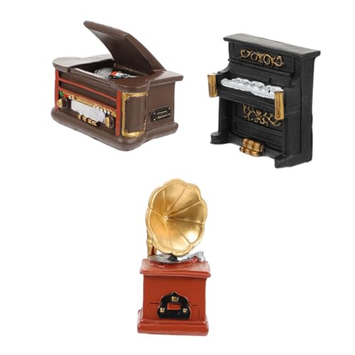 Gatuida 3stücke Mini Vintage Grammophon Dekor Mini Retro Klavier Player Aus Harz Grammophon Tischplatte Retro Dekoration Für Wohnzimmer Büro Party von Gatuida