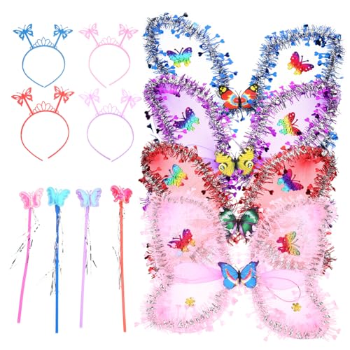 Gatuida 4 Sätze Schmetterlingsflügel Kostüm Flügel für Mädchen Bunte Zauberflügel aus Sicherem Material Leicht und Langlebig für Karneval Verkleidung Prinzessin Party und Fotoshooting von Gatuida