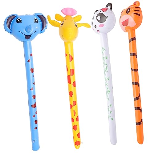 Gatuida 4 Stück Aufblasbarer Tierkopf Kleinkind Luftballons Kinderspielzeug aufblasbare PVC-Spielzeuge aufblasbare Spielzeuge mit langen Stöcken aufblasbare Stöcke Kindertierballons von Gatuida