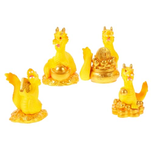 Gatuida 4 Stück Chinesische Drachenstatuen Drachen Figur Drachenstatue Plüsch Drachenspielzeug Drachenfigur Drachentierskulptur Gartendrache Dinosaurier Ornamente Harz von Gatuida