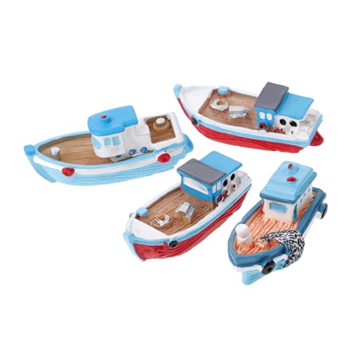 Gatuida 4 Stück Miniatur Fischboote aus Resin Nautische Dekoration für Kinderzimmer und Wohnräume für Puppenhäuser und Garten Zufälliger Stil von Gatuida