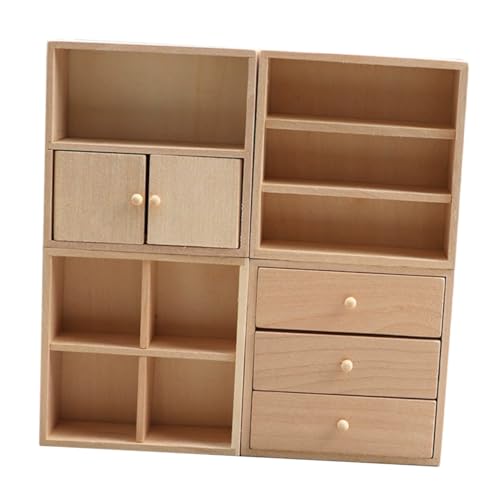 Gatuida 4 Stück Miniatur Holzschrank DIY Realistische Mini Möbel für Puppenhaus Handgefertigtes Mini Regal Kreatives Basteln für Erwachsene Puppenhaus Zubehör von Gatuida