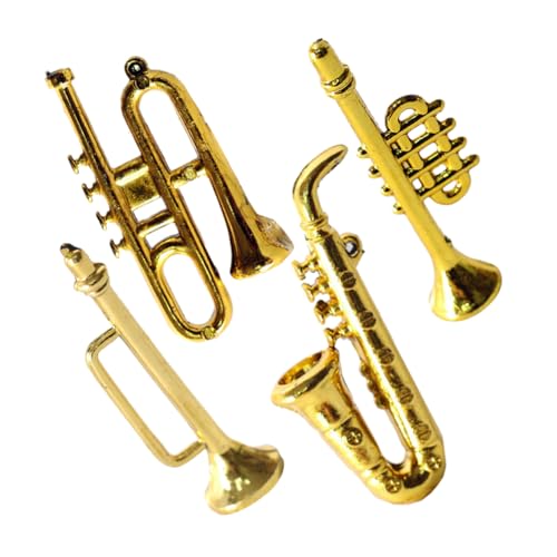 Gatuida 4 Stück Miniatur Musikinstrumente Teilig für Puppenhaus Klassische Saxophon Trompete Posaune und Flügelhorn Hochwertige Deko für Miniaturwelten Puppenhaus Zubehör von Gatuida