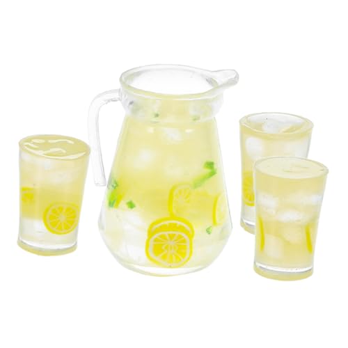 Gatuida 4 Stück Miniatur Teilig mit Realistischem Zitronen Eistee Miniatur Dollhouse Limonadenkrug und Gläsern Detailgetreue Mini Wasserbecher für Puppenhaus Sommer Dekoration und Kreative von Gatuida