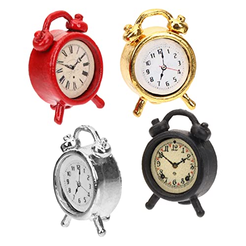 Gatuida 4 Stück Miniatur Wecker Mini Uhr Modelle für Puppenhaus DIY Dekoration Realistische Kleindekorationen Schwarz Silber Rot Gold Kreatives für Fotografie Zufällige von Gatuida