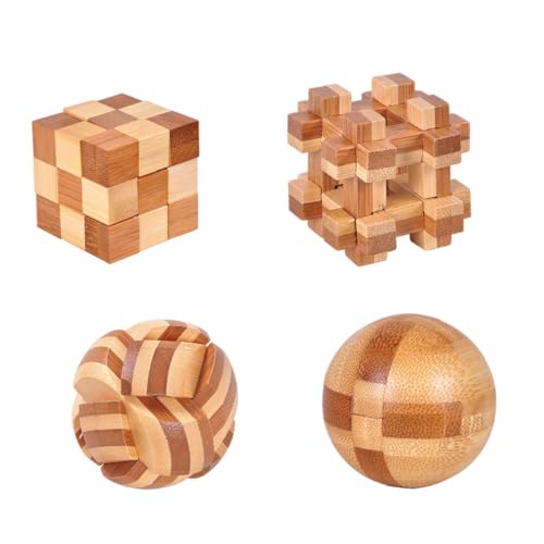 Gatuida 4 Stück Teiliges Bambus Kongming Lock Kreatives Rätselspiel für Logisches Pädagogisches Holzspielzeug Intelligenz und Feinmotorik für Eltern Interaktion von Gatuida