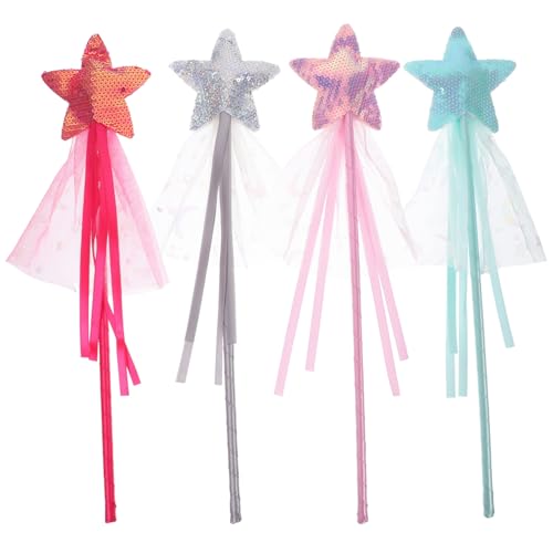 Gatuida 4 Stück Teiliges Feenstab mit Sternmotiv Glitzernde Feenstäbe für Mädchen Bunte Cosplay Accessoires für Engel und Prinzessinnenkostüme für Geburtstags und Mottopartys von Gatuida