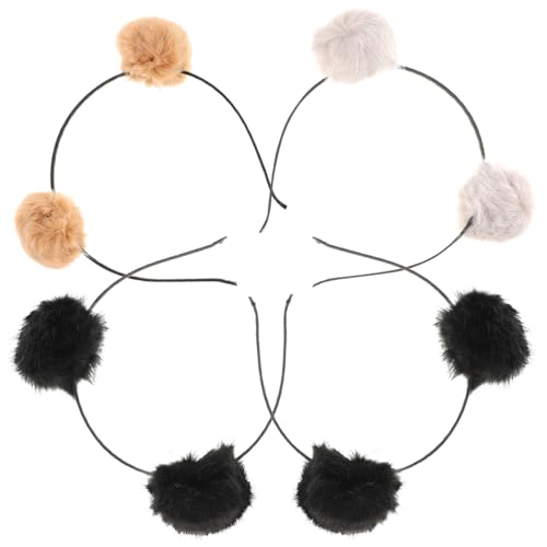 Gatuida 4 Stück Teiliges Fuzzy Ball Haarreifen mit Katzenohren Weiches Stirnband für Mädchen Kuscheliger Haarschmuck für Partys Geburtstag Weihnachten Cosplay und Kostümveranstaltungen von Gatuida