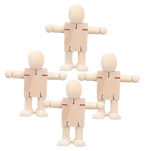 Gatuida 4 Stück Teiliges Holz Roboter Dekorset Bewegliche Unbemalte DIY Holzpuppen für Kreative Bastelprojekte Leichte Robuste Holzfiguren für Wohnaccessoires von Gatuida
